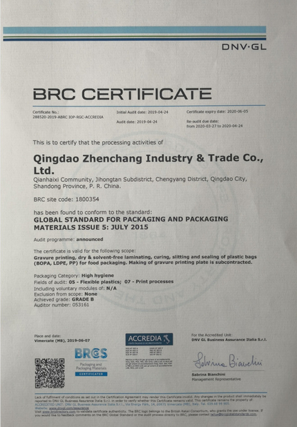 China Qingdao Zhenchang Industry and Trade Co., Ltd. Certificações